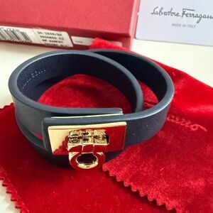 Authentic Salvatore Ferragamo -  Leather Wrap Bracelet - Navy Blue